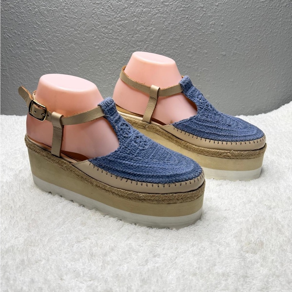 Free People Morning In Mykonos Crochet Espadrille Platform Wedges Seascape W 9 - Picture 7 of 7